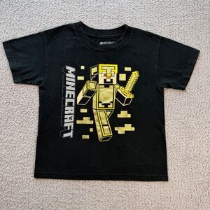 Minecraft Mojang Jinx Kids Steve Golden Armor Graphic T-Shirt Black Small Gamer